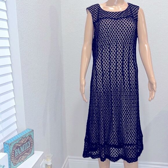 Vintage Adrianna Papell little black dress, sheer w/ raised dots. Fully lined. - Picture 1 of 13